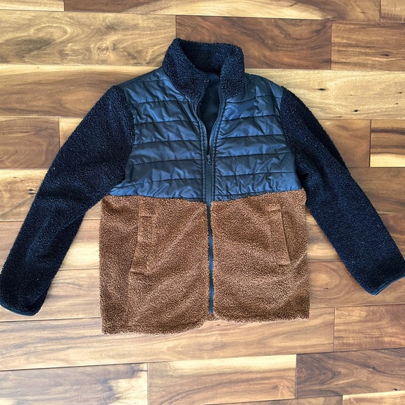 Black and Tan Sherpa Puffer Zip Jacket size Large - Picture 1 of 2